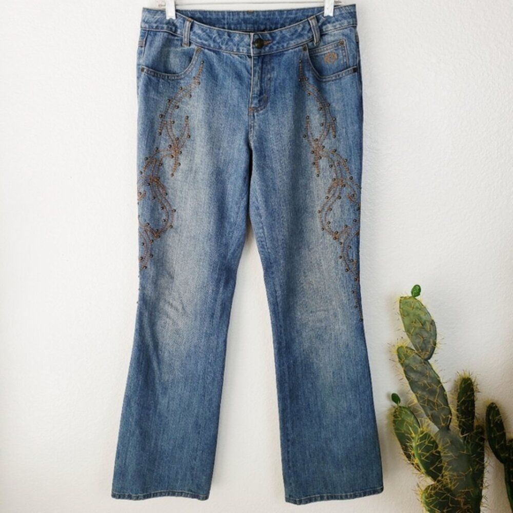 Vintage Harley-Davidson 2006 Y2K Embroidered Studded Bootcut Jeans size 8 Tall